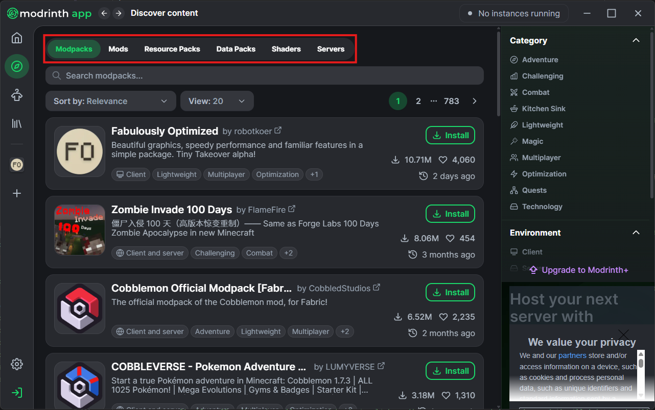 Select the type of resource you want to download