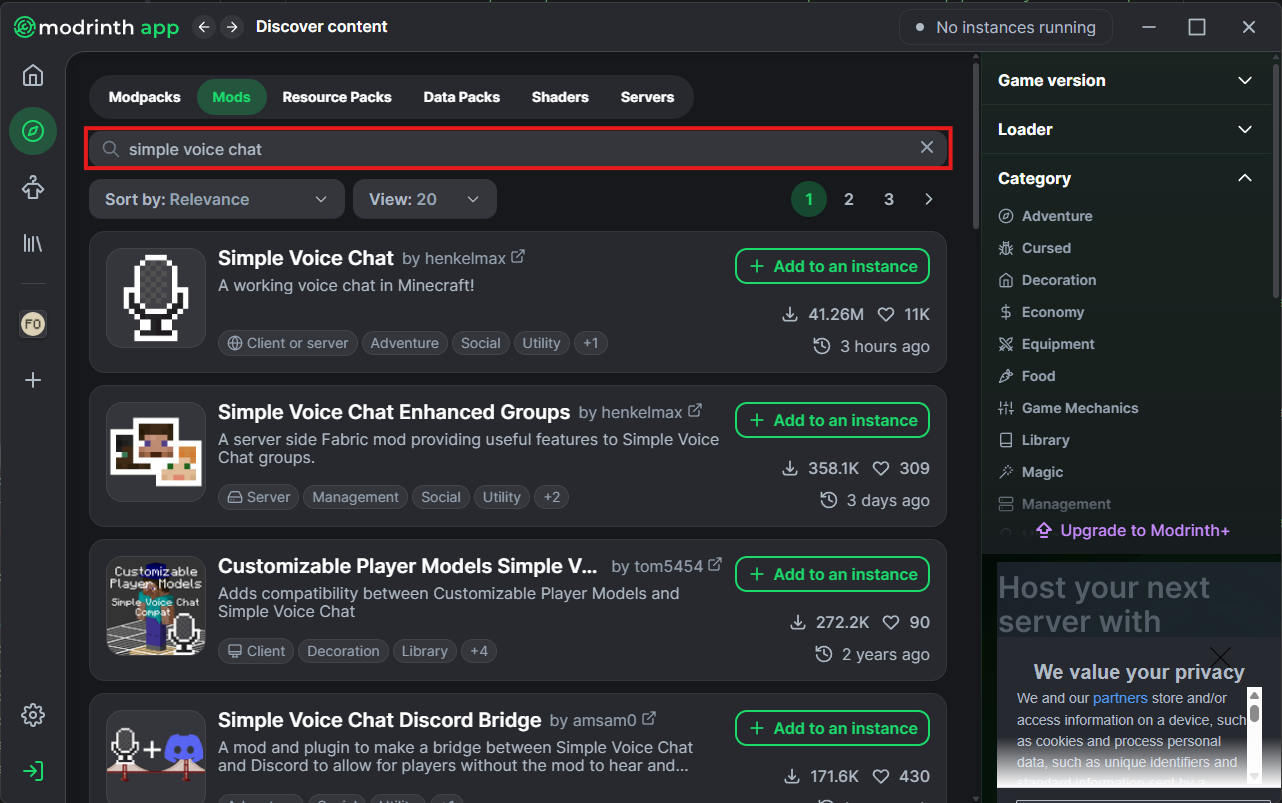 Search for the for the resource you want