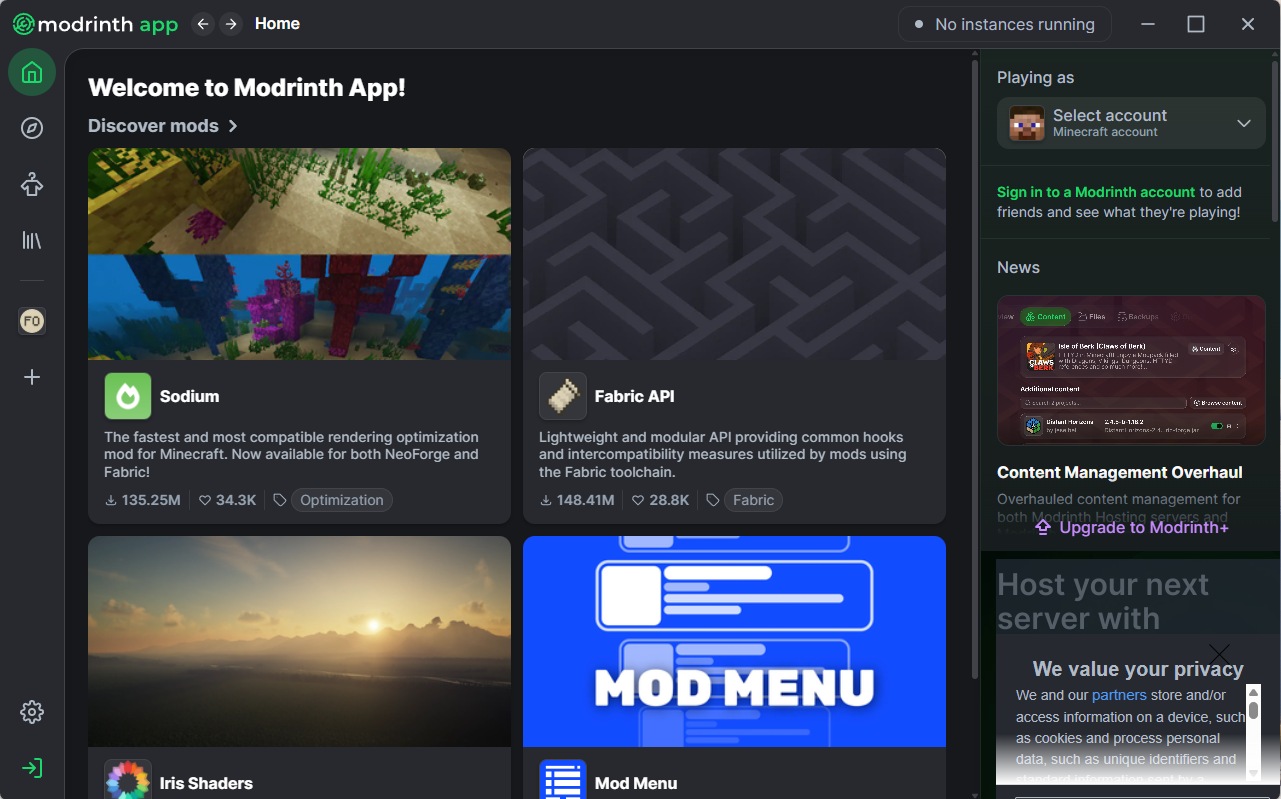 Open up the Modrinth app