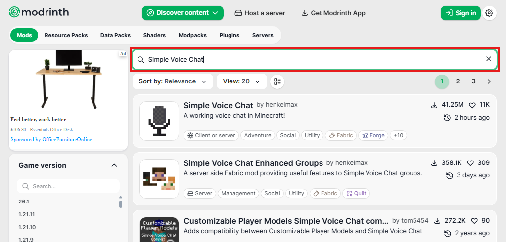 Search for the for the resource you want