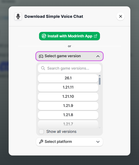 Select the Game Version