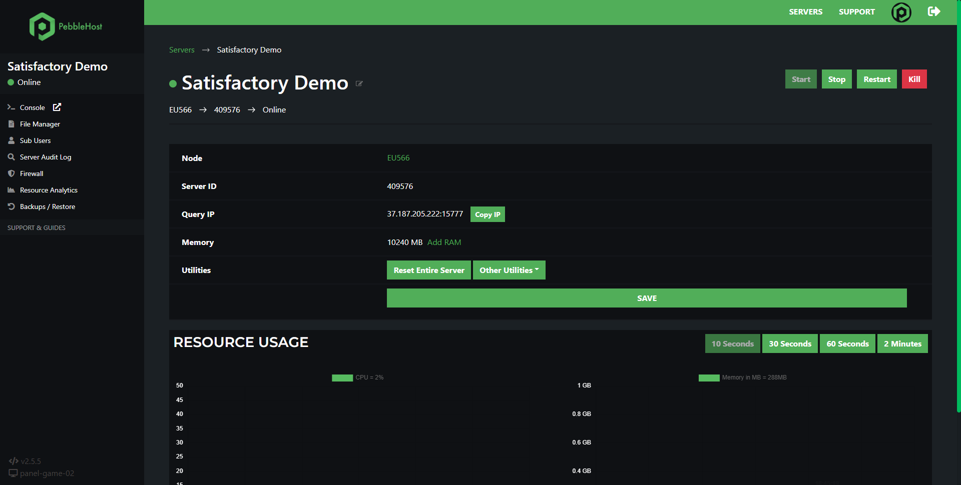 Game Panel Interface