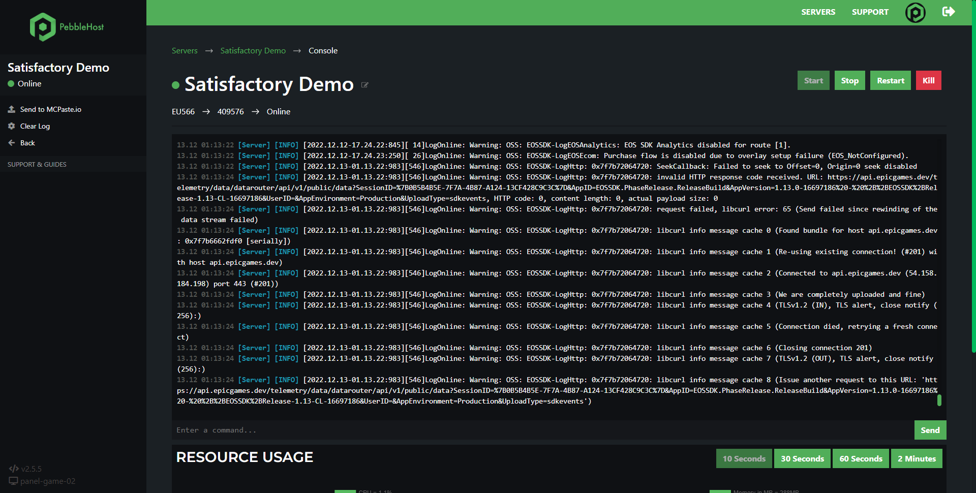 Game Panel Interface