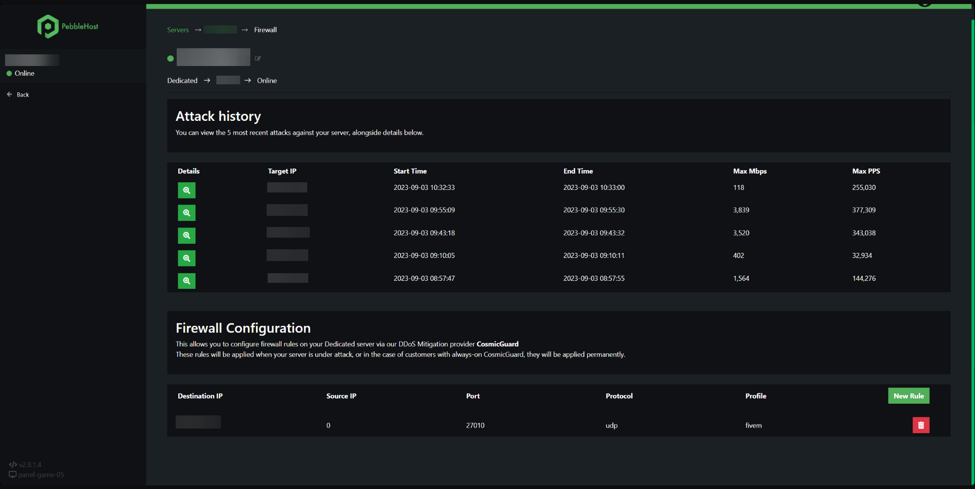 Dedicated game server panel